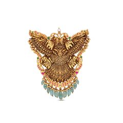 Royal Heritage Gold Gandaberunda Pendant with Gemstone in Oxidized Finish