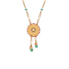 Timeless Beauty Classic Gold Filigree Chain Pendant with Colorful Gemstone