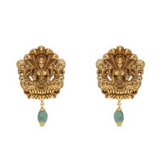 Divine Serenity Lakshmi with Five-Headed Snake Gold Ear Drops in Oxidized Finish