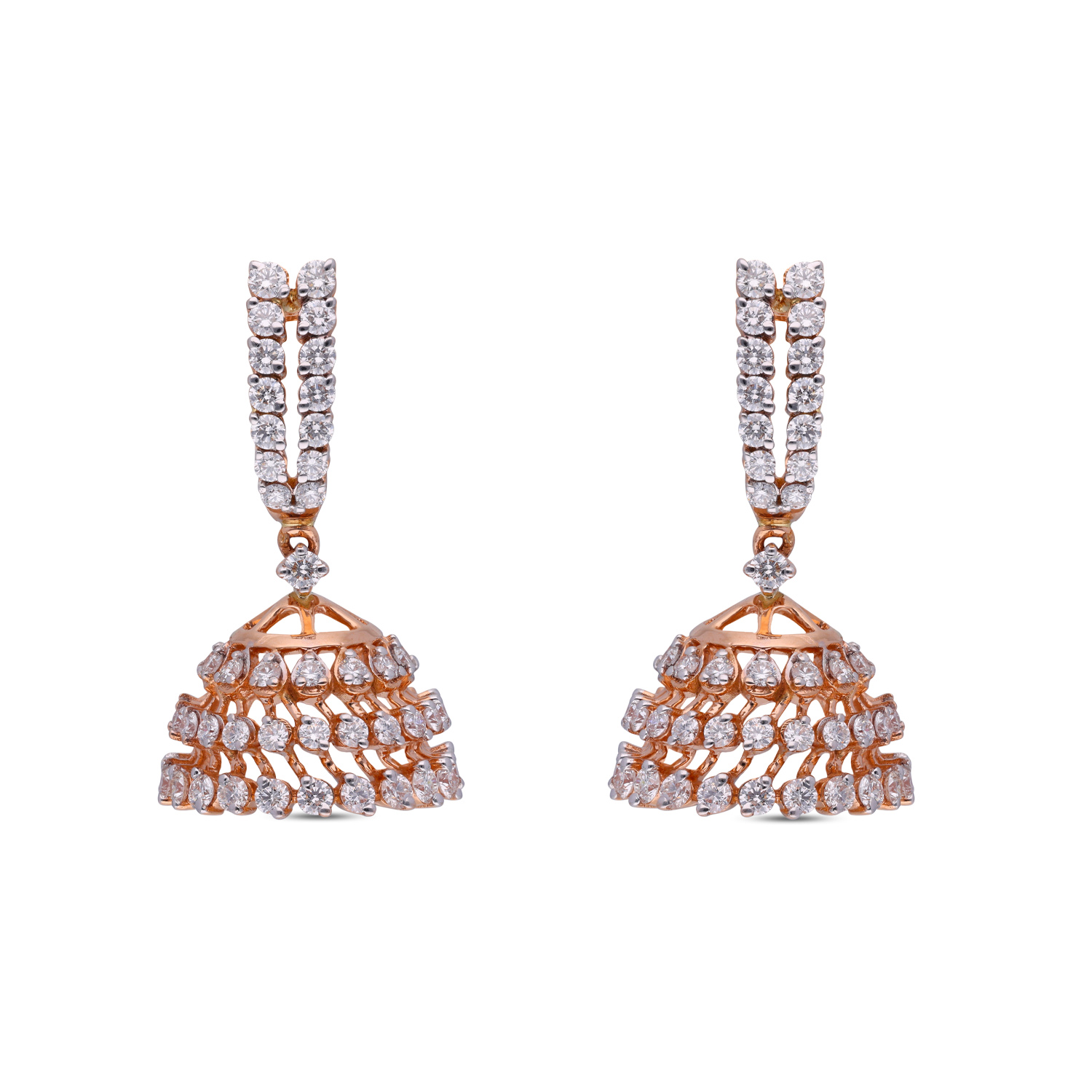 Diamond Elegance Fancy Diamond Jumka Studded with Diamond Rose in White Gold Finish