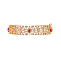 Radiant Glamour: Cubic Zircon Studded Bangle Pair with Pear-Shaped Ruby