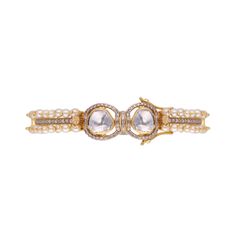 Timeless Opulence: Openable Uncut Diamond Bangle Pair Adorned with Tiny Pearls