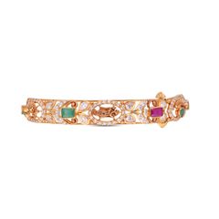Sacred Harmony: Openable Bangle Pair with CZ, Emerald, and Ruby Krishna Idol Centerpiece