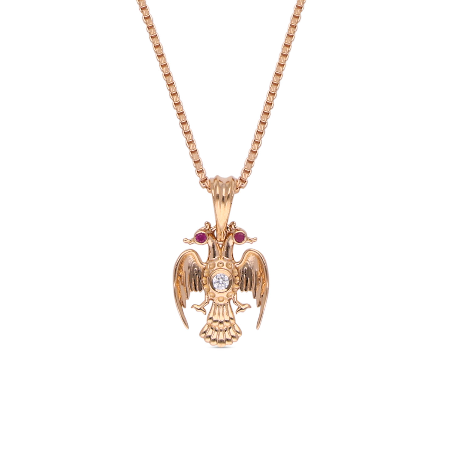 Regal Fusion: Gandaberunda Design Single Diamond Chain Pendant