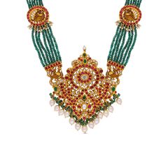 Royal Ruby & Diamond Necklace with Emerald and Pearl Drops