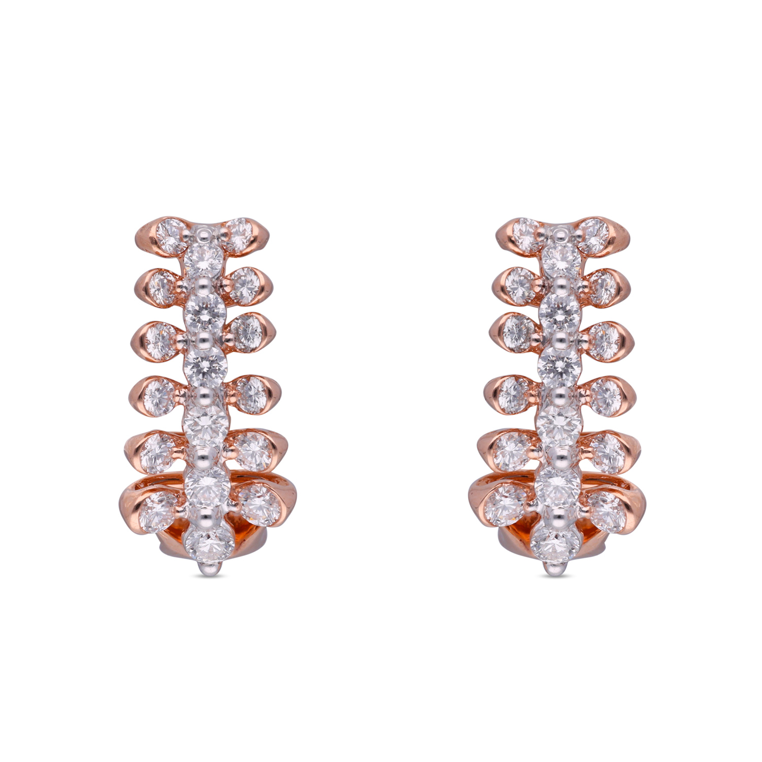 Chic Radiance: Contemporary Diamond Ear Hoops with Rose Gold Finish