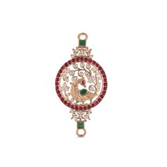 Regal Opulence: Peacock Design Side Pendant with Close-Setting Diamonds, Rubies, and Emeralds