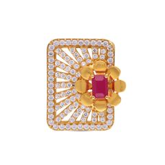 Floral Radiance: Rectangular Ring with Cubic Zircons and Emerald Cut Red Gem