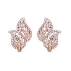 Nature's Elegance: Leaf-Shaped Diamond Ear Stud with Marquise and Round Diamonds