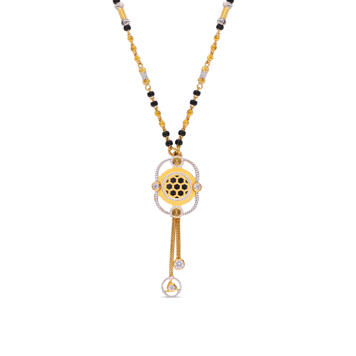 Timeless Noir: Black Bead Chain Gold Pendant