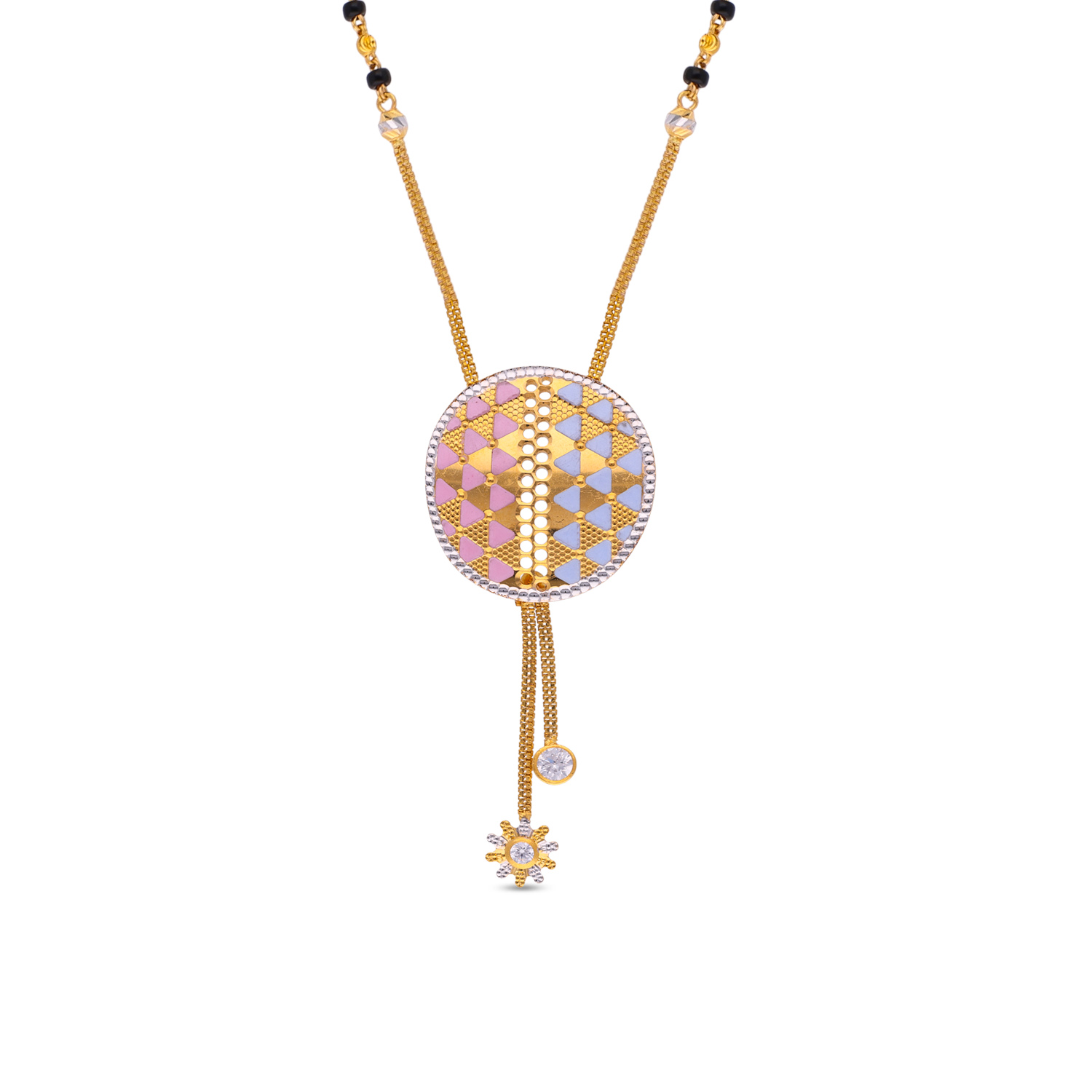 Timeless Noir: Black Bead Chain Gold Pendant