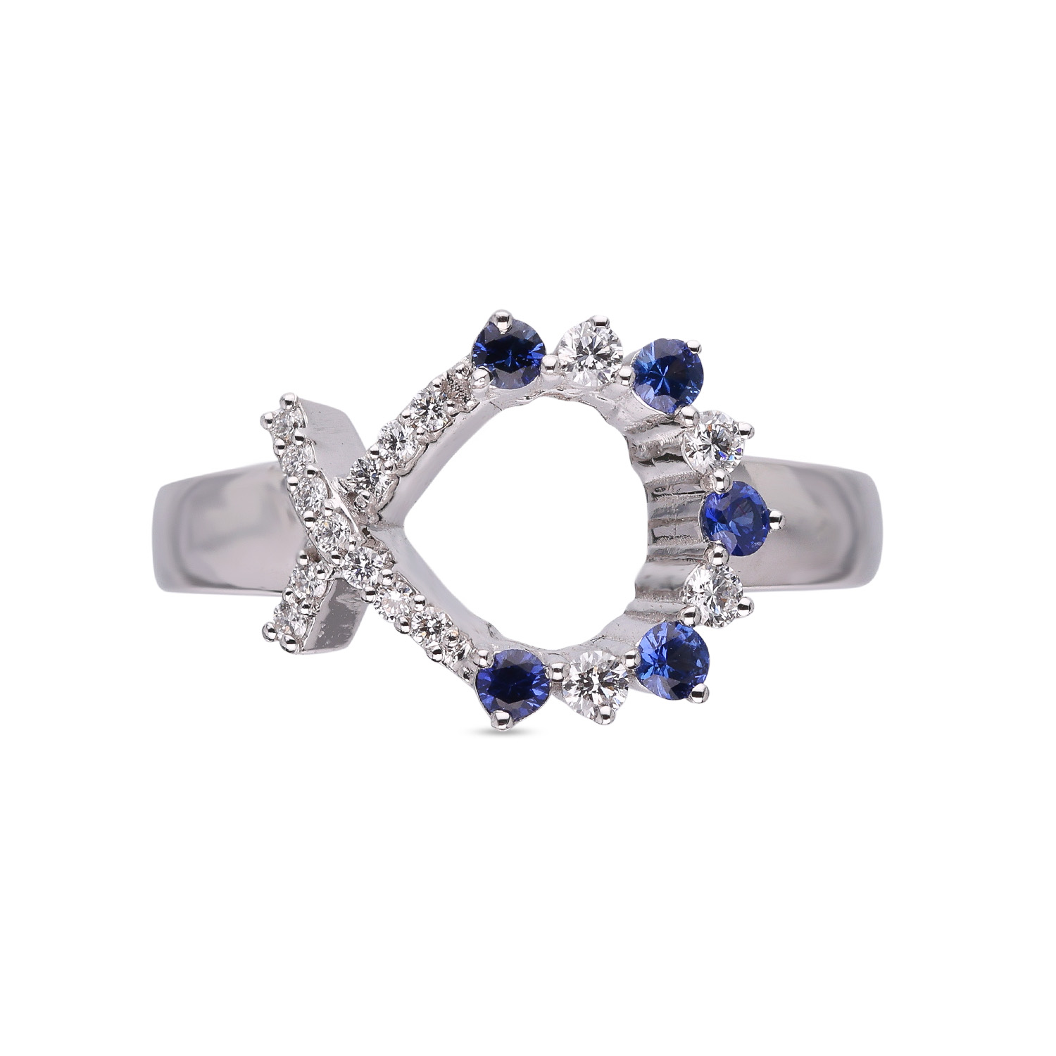 Eternal Radiance: Diamond and Tanzanite Studded White Gold Ring for Women
