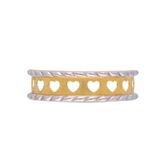 Heartfelt Harmony: Dual-Tone Gold Center Band Ring with Heart-Shaped Accents