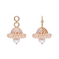 Dazzling Duo: Close-Setting Diamonds Studded Detachable Eardrops with Pearl