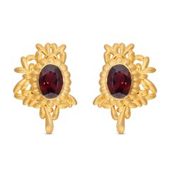 Royal Crimson Elegance: Intricate Gold Earstud with Red Gemstone