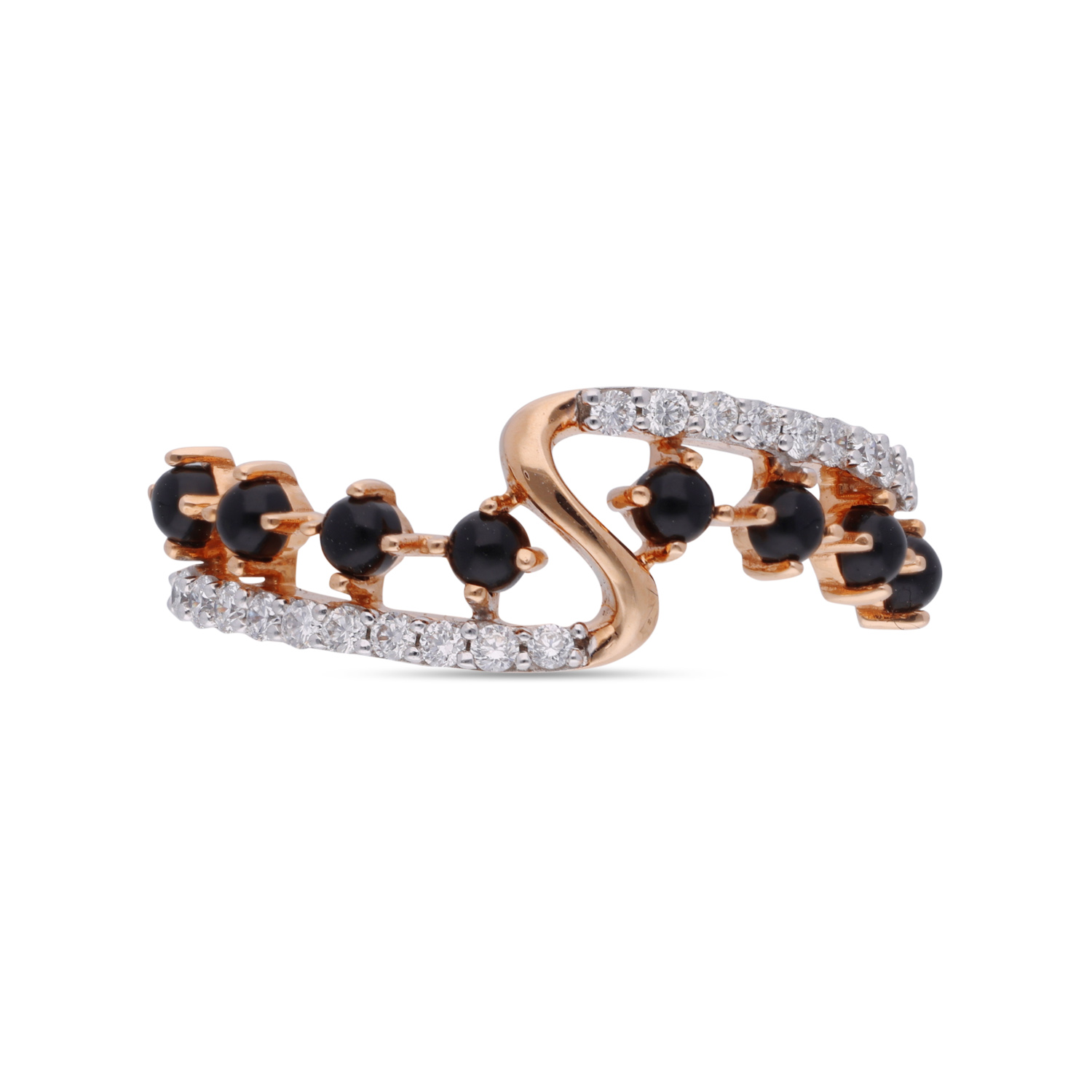 Enchanting Contrasts: Fancy Diamond Ring with Black Beads in Rose Gold Finish