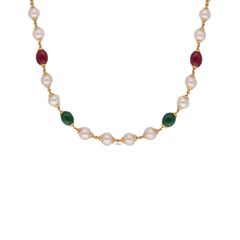 Harmony of Colors: Navrathna Stones Chain with Interspersed Pearls
