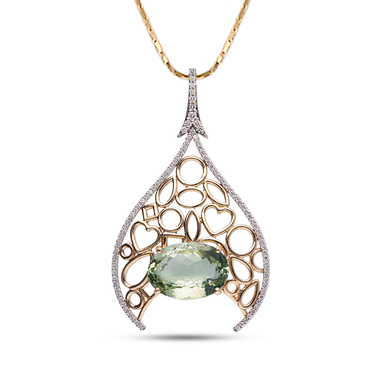 Diamond Chain Pendant With Colored Gem