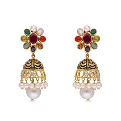 Celestial Splendor: Gold Eardrops Adorned with Navaratna Gemstones