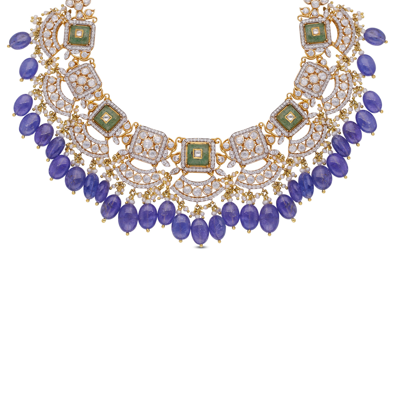 Radiant Reverie: Gemset Gold Necklace in Open Setting