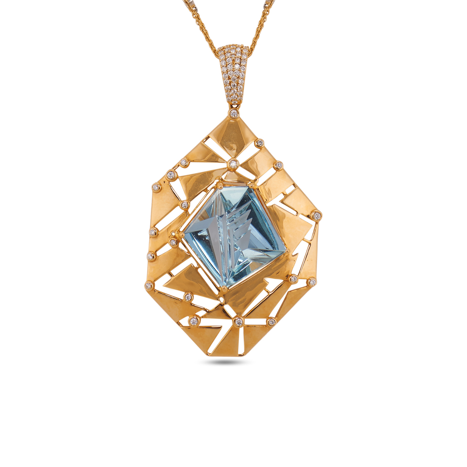 Diamond Chain Pendant With Colored Gem