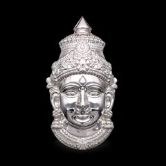 Divine Radiance: Silver Lakshmi Face with Plain Design and Stone Setting