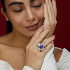 Ethereal Harmony: Marquise and Round Diamond with Oval Tanzanite Ring