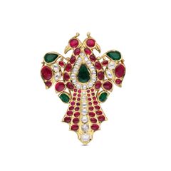 Heritage Gandaberunda Pendant with Exquisite Ruby, Emerald, and Uncut Diamonds Embellishments