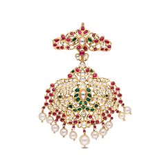 Timeless Elegance: Heritage Padakkam Pendant adorned with Ruby, Emerald, and Uncut Diamonds
