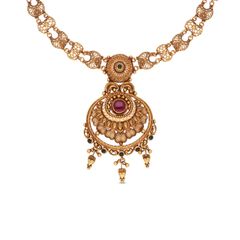 Royal Heirloom: Ornate Gold-Tone Necklace with redstone Medallion