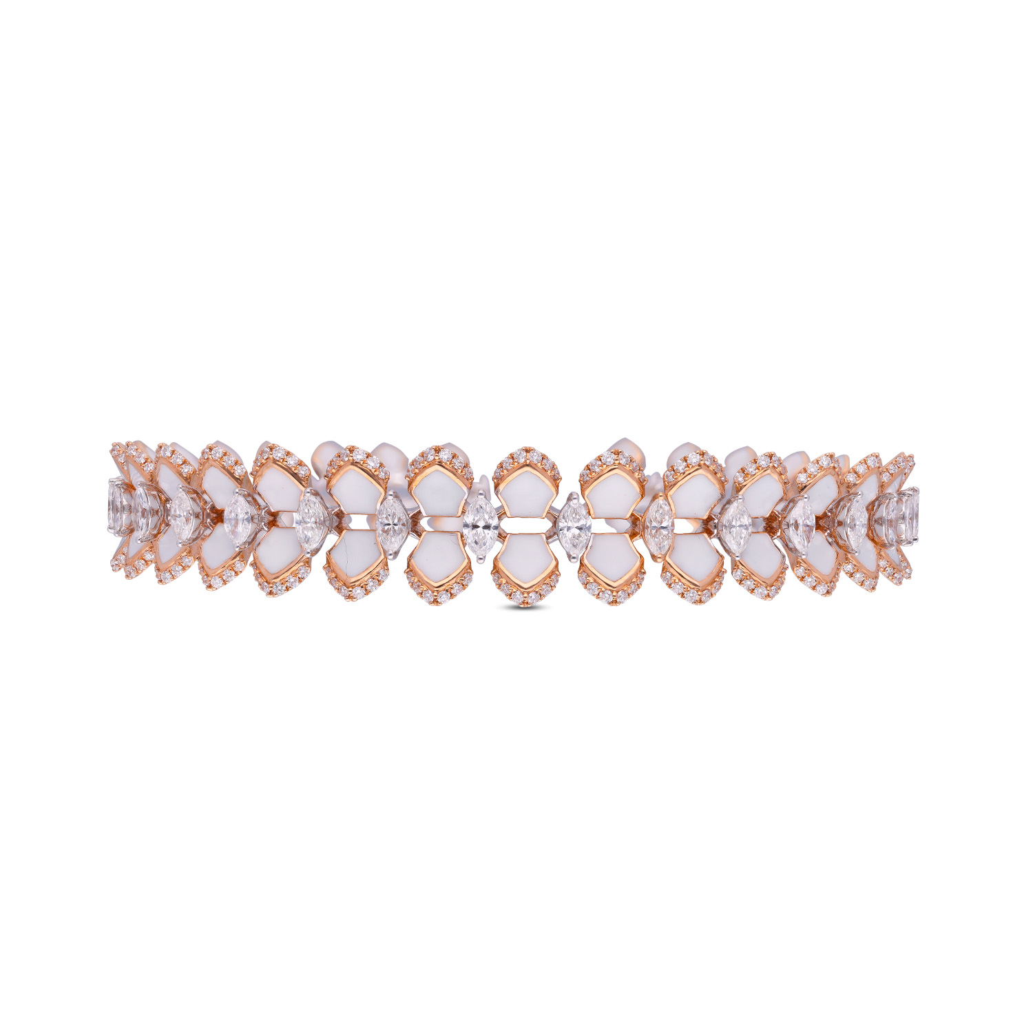 Elegant Bloom: Rose Gold Bracelet with Rounds and Marquise Diamonds
