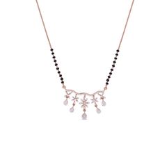 Elegant Contrast: Diamond-Studded Black Bead String Pendant Chain with Double Hooks