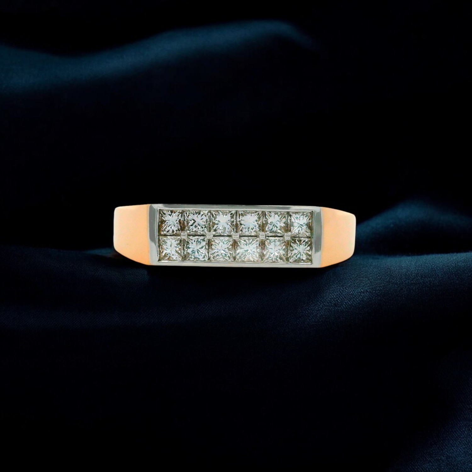 Contemporary Gold Ring with Princess Cut Diamond Panel