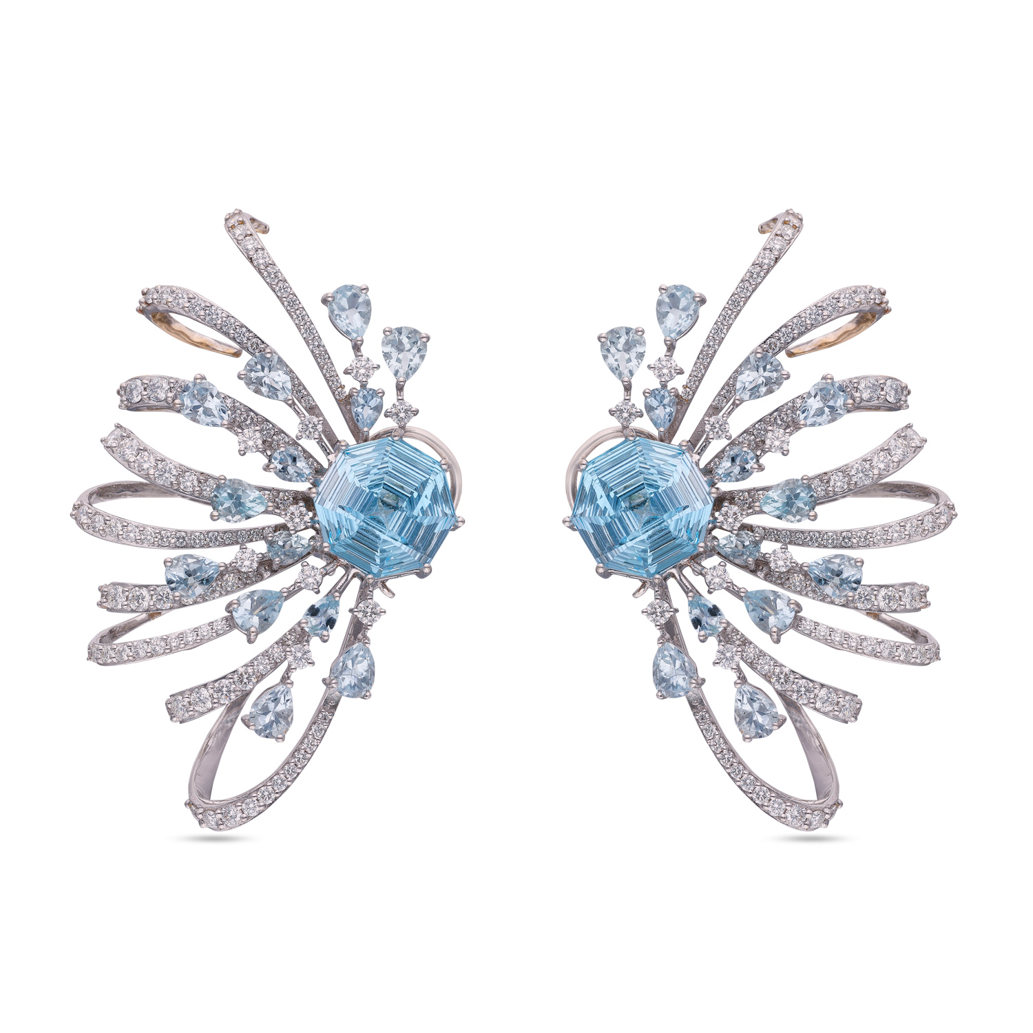 Exquisite Blue Topaz and Diamond Butterfly Earrings