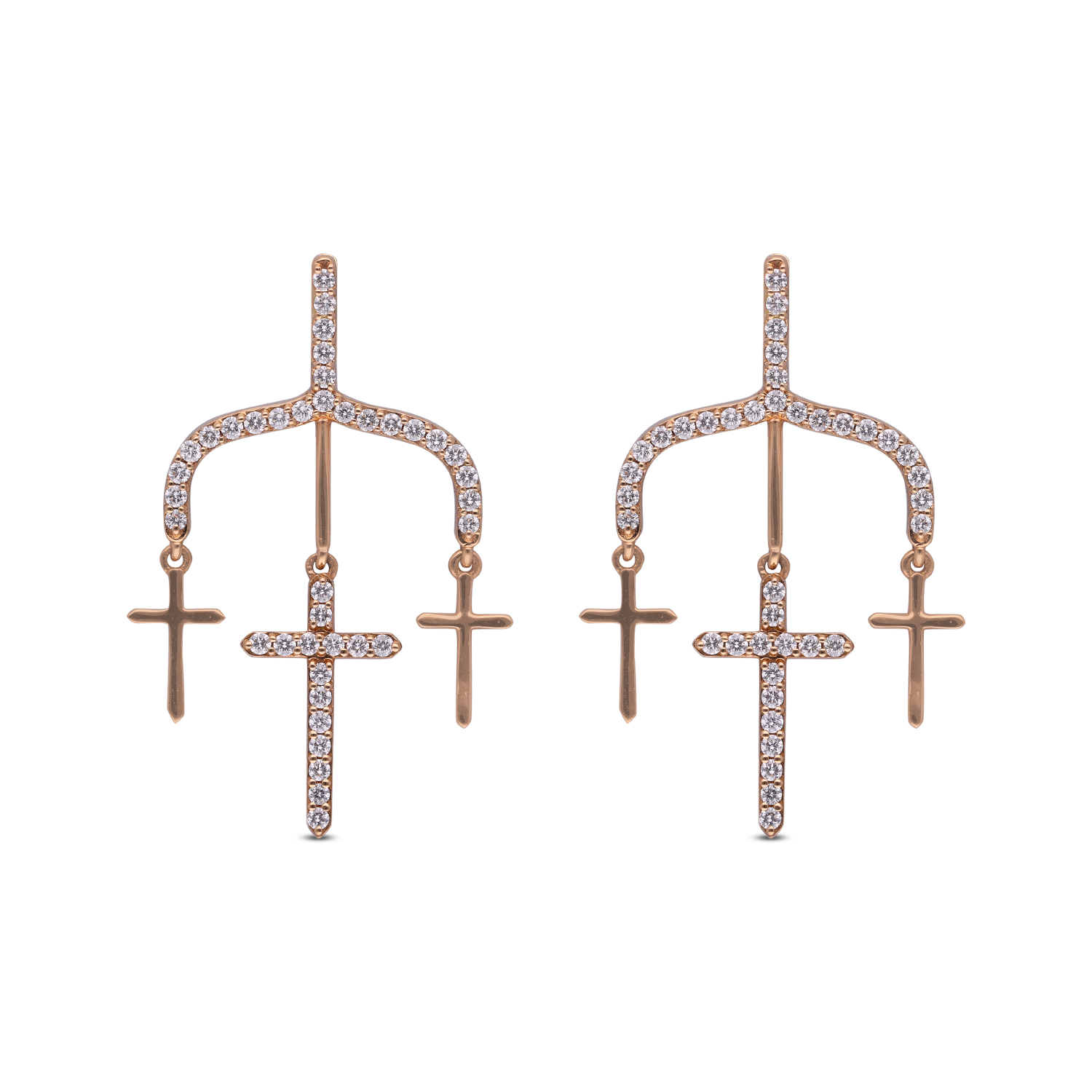 Rosé Radiance Cross Dangle Earrings