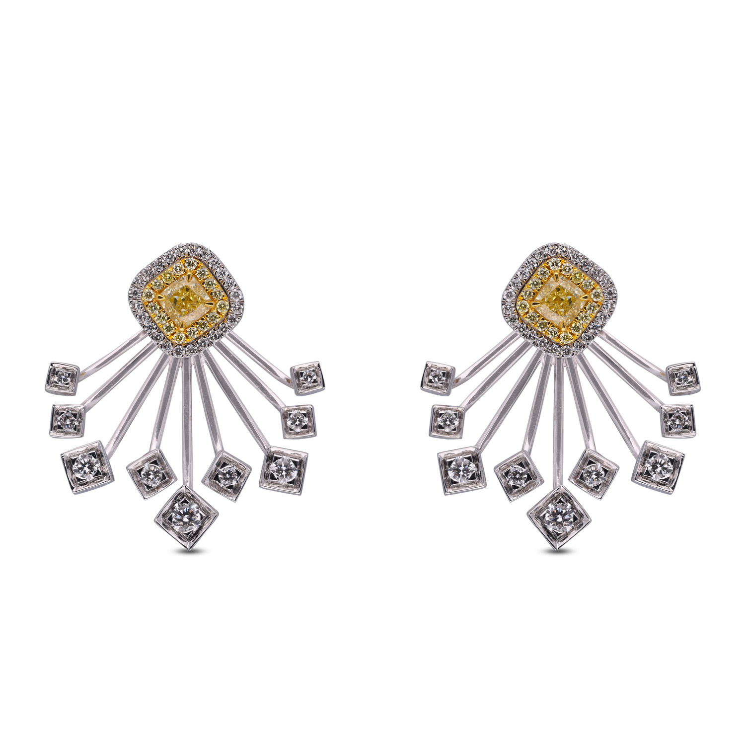 Golden Radiance: Yellow Diamond Solitaire Drops with Fancy Design Melee Accents