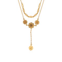 Elegance in Bloom: Gold Fancy Step Necklace with Exquisite Flower Motif