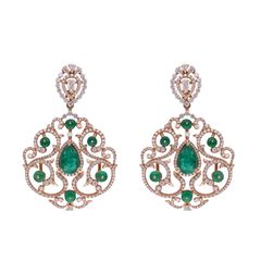 Diamond and Emerald Gold Fancy Eardrops