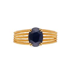 Radiant Elegance: Gold Ring Set with Blue Sapphire Gemstone