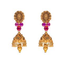 Gilded Glamour: Gold Fancy Drops with Floral Motif and Stone Accents