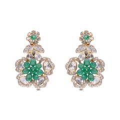Glamour in Bloom: Gold Fancy Drops with Floral Motif, Uncut Diamonds, and Emeralds