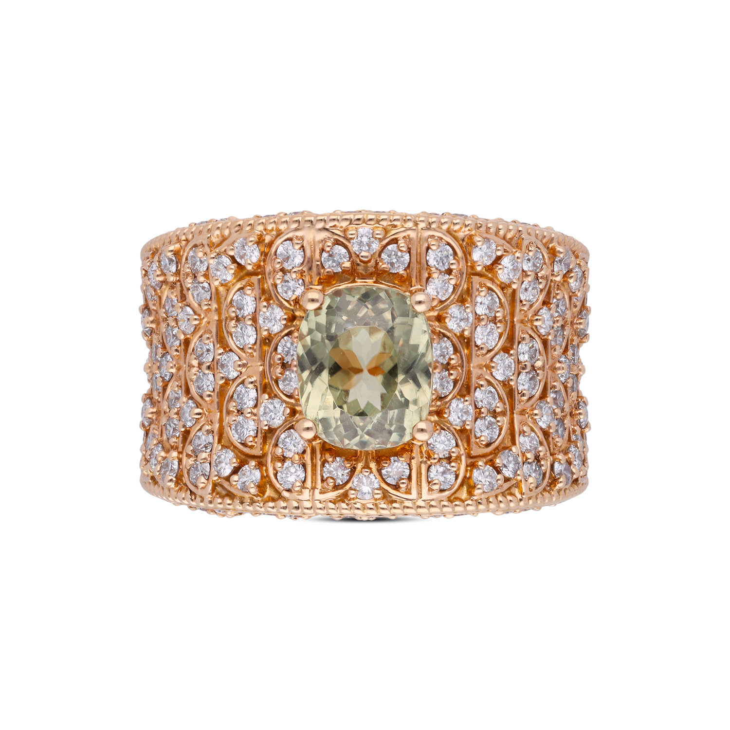 Ethereal Harmony: Broad Diamond Studded Band Ring with Center Diaspore in Rose Gold