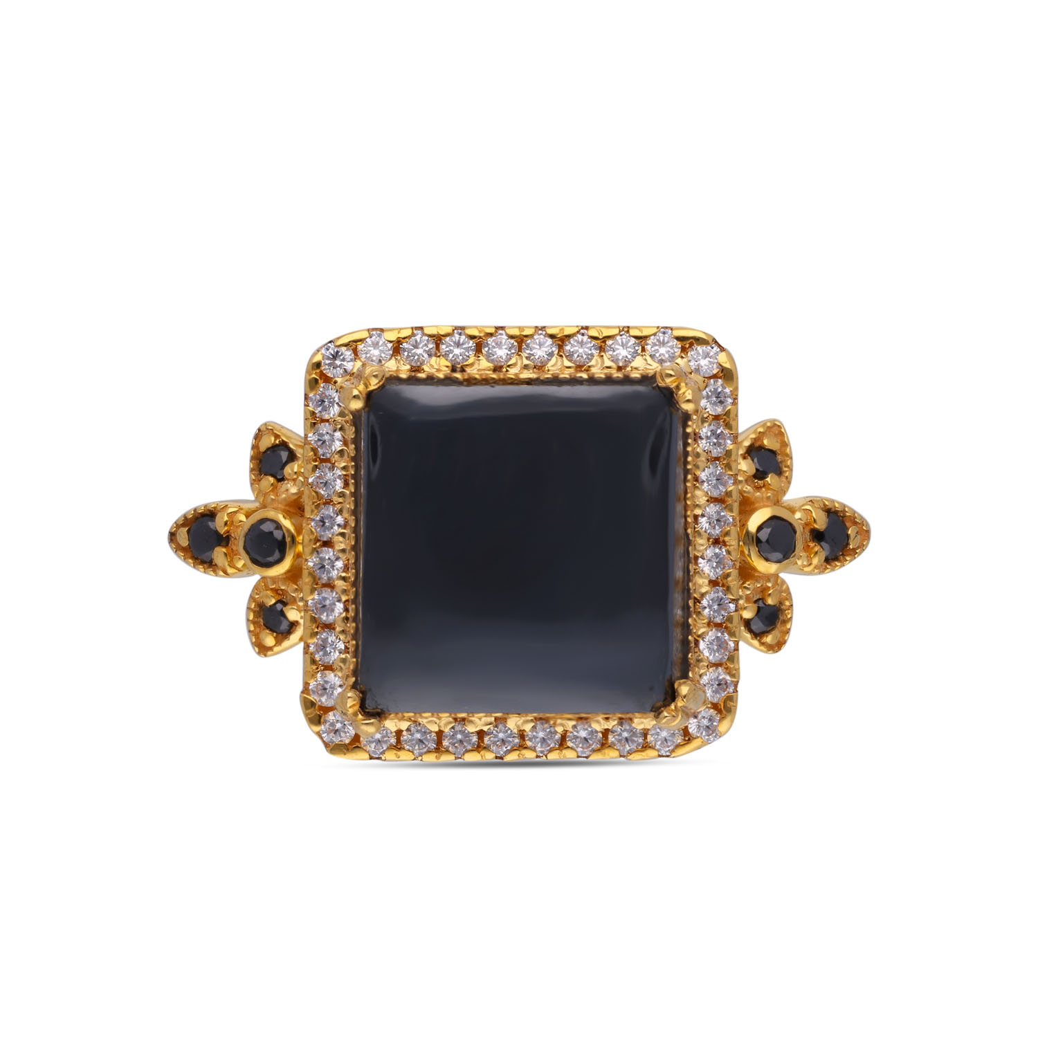 Edgy Gunmetal and Cubic Zirconia Studded Ring - Contemporary Glamour