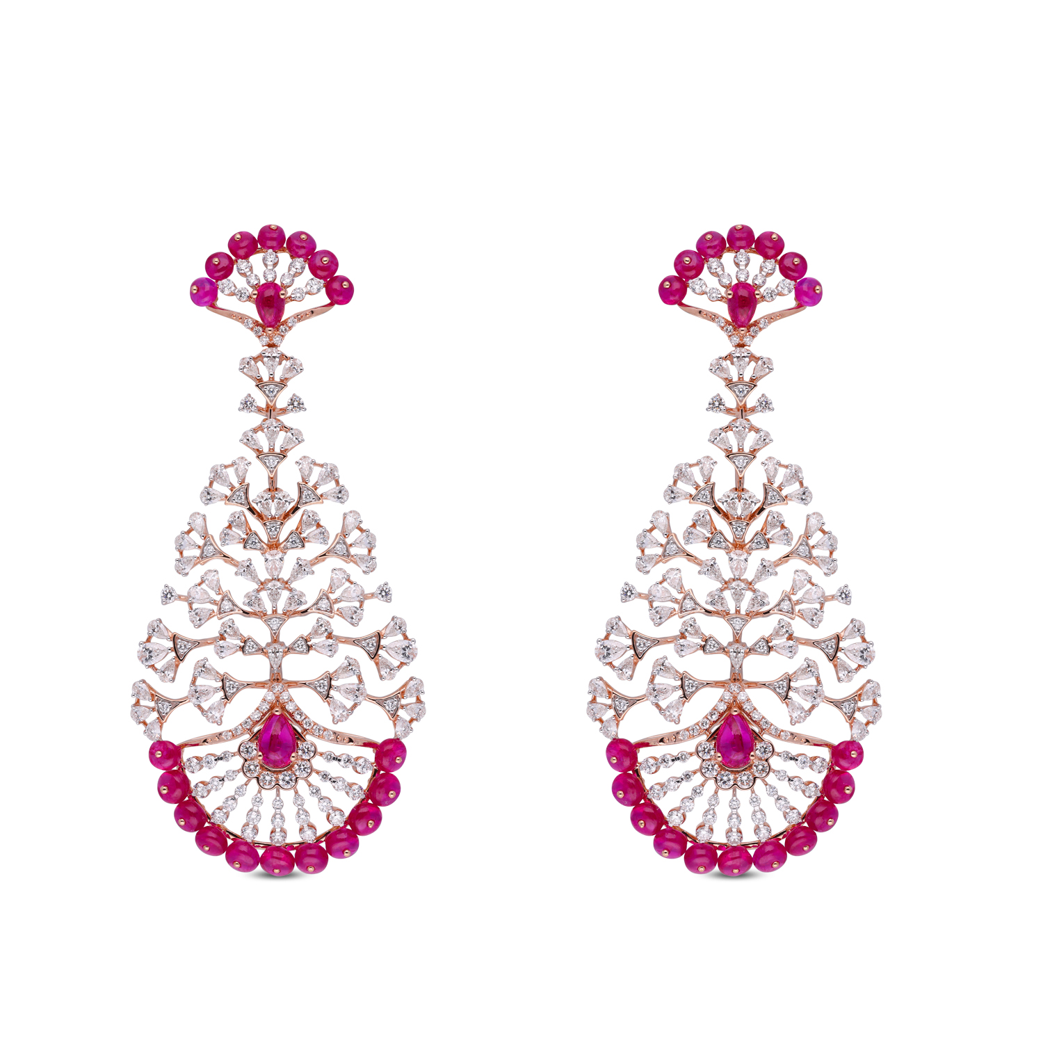 Majestic Red Stone Teardrop and Diamond Chandelier Earrings