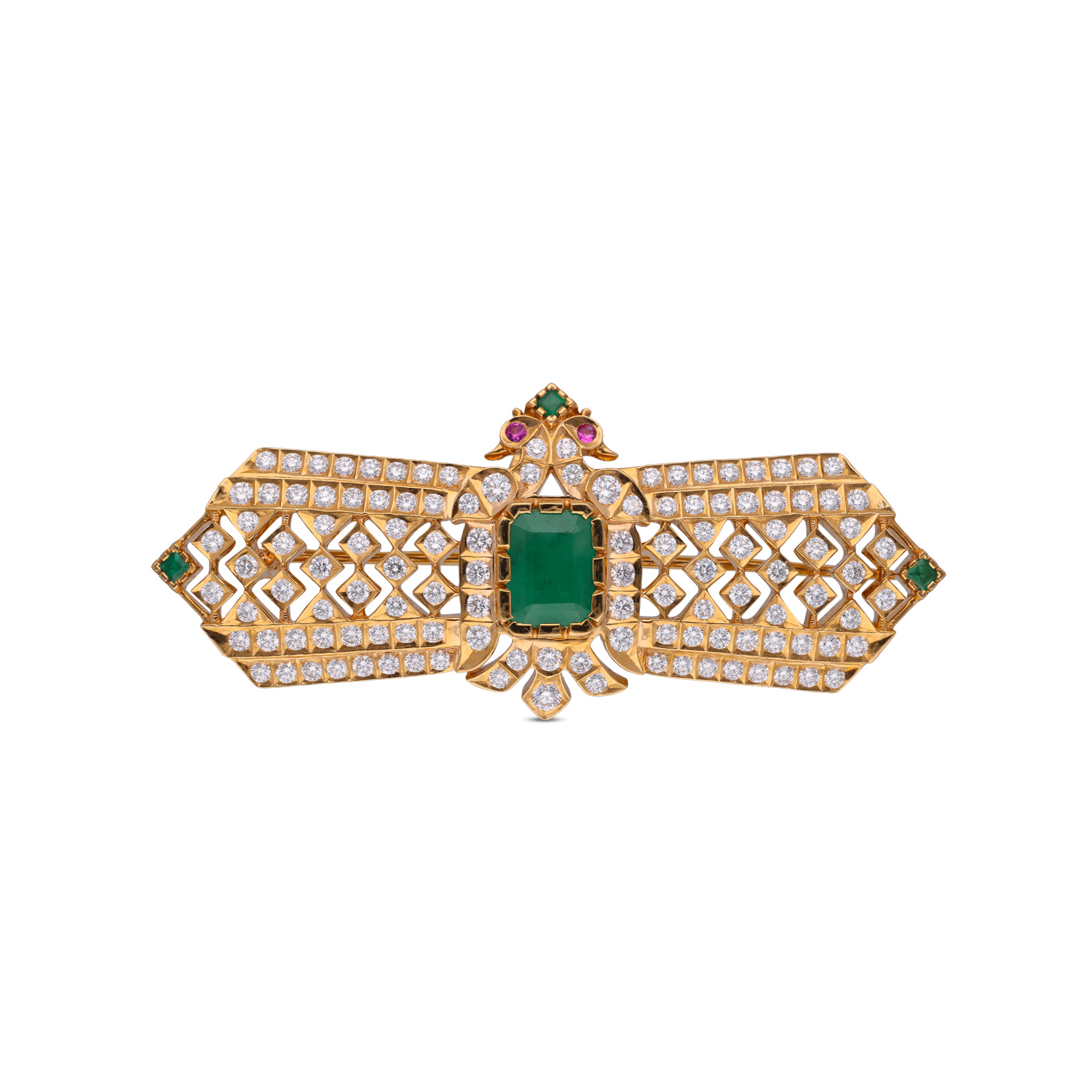 Elegant Diamond Pendant Set with Exquisite Emerald and Ruby Accents