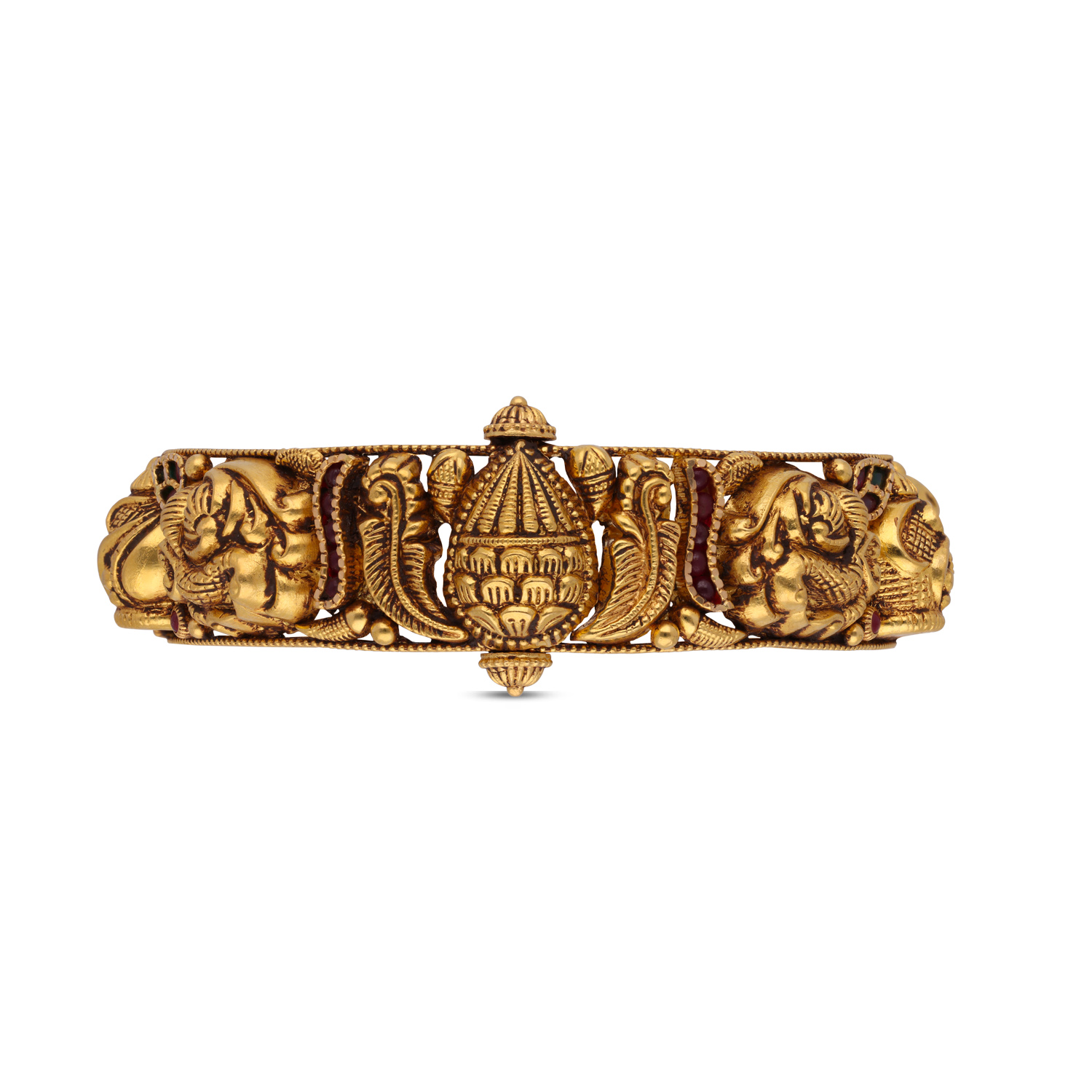 Vintage Opulence: Heritage Oxidized Finish Gold Bangle Pair with Filigree Work