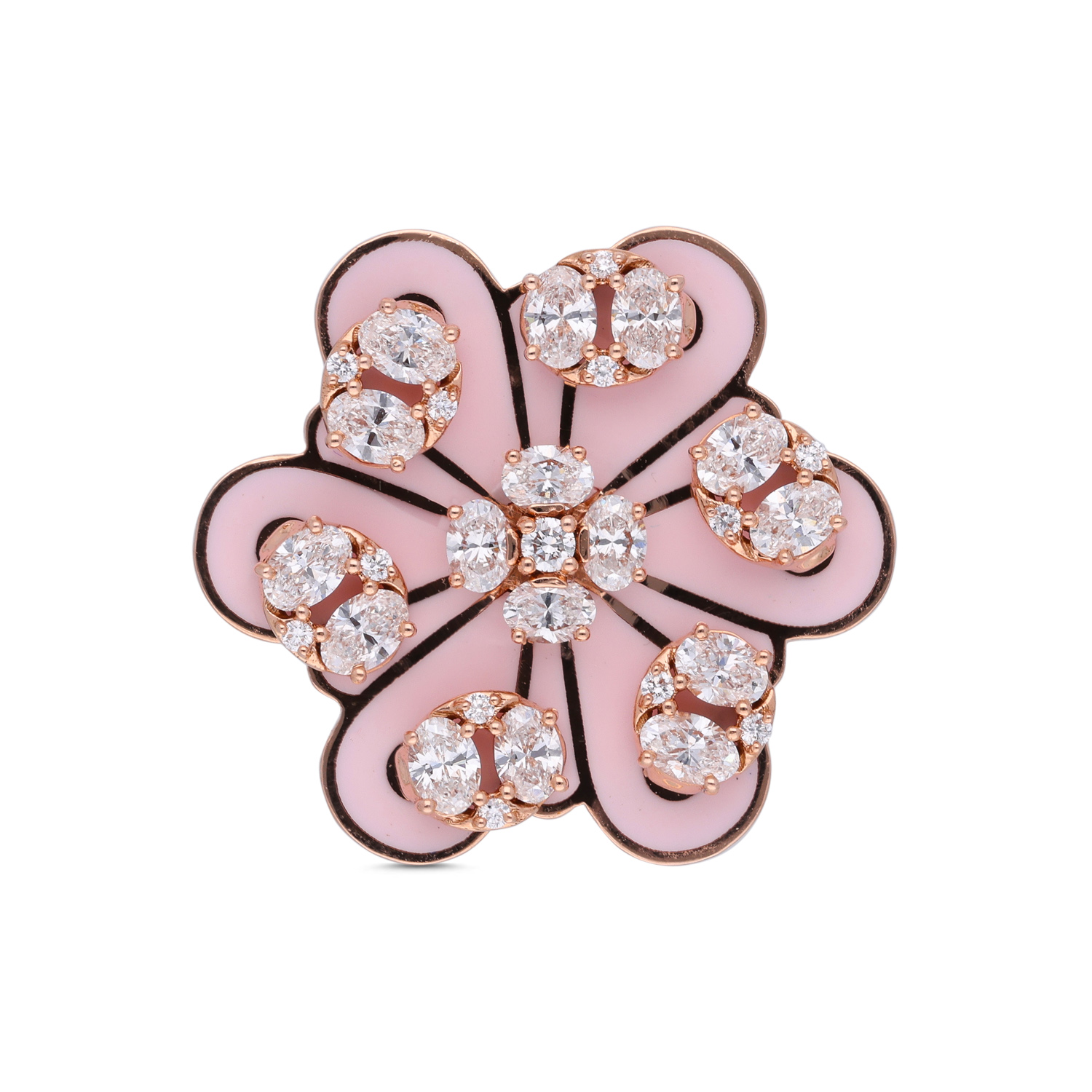 Exquisite Floral Diamond Ring with Pink Porcelain Accent