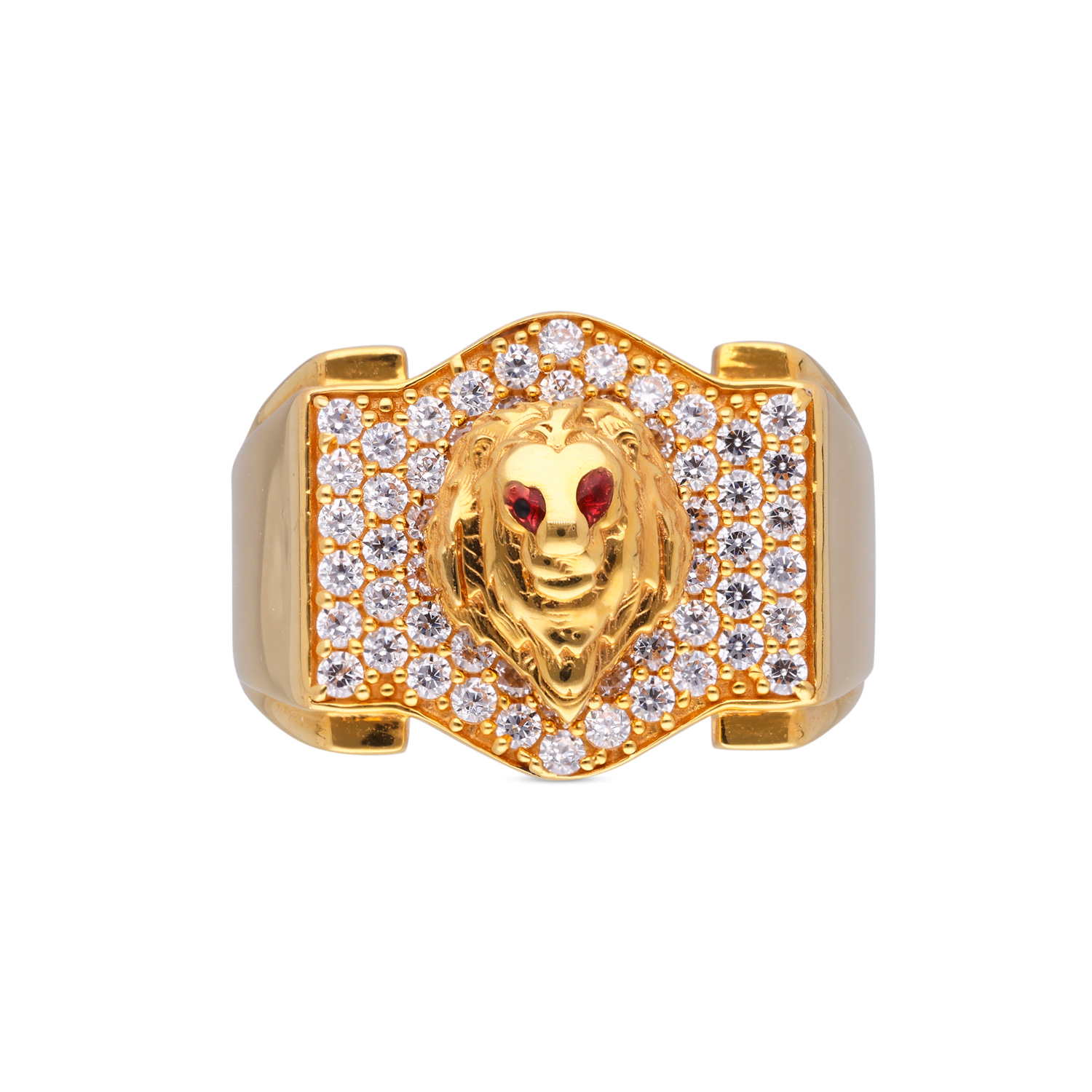 Regal Roar: Gold Lion Ring Set with Zircon for Men