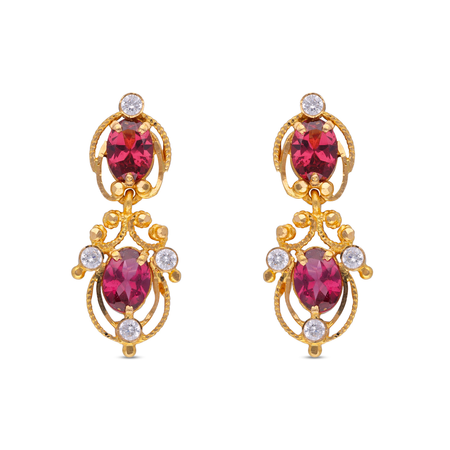 Radiant Beauty: Gold Drops Set with Rhodolite Stones