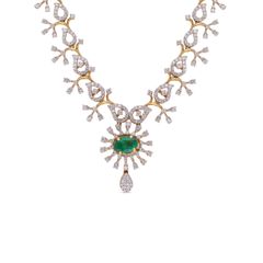 Regal Elegance: Fancy Diamond Necklace Set with Emerald